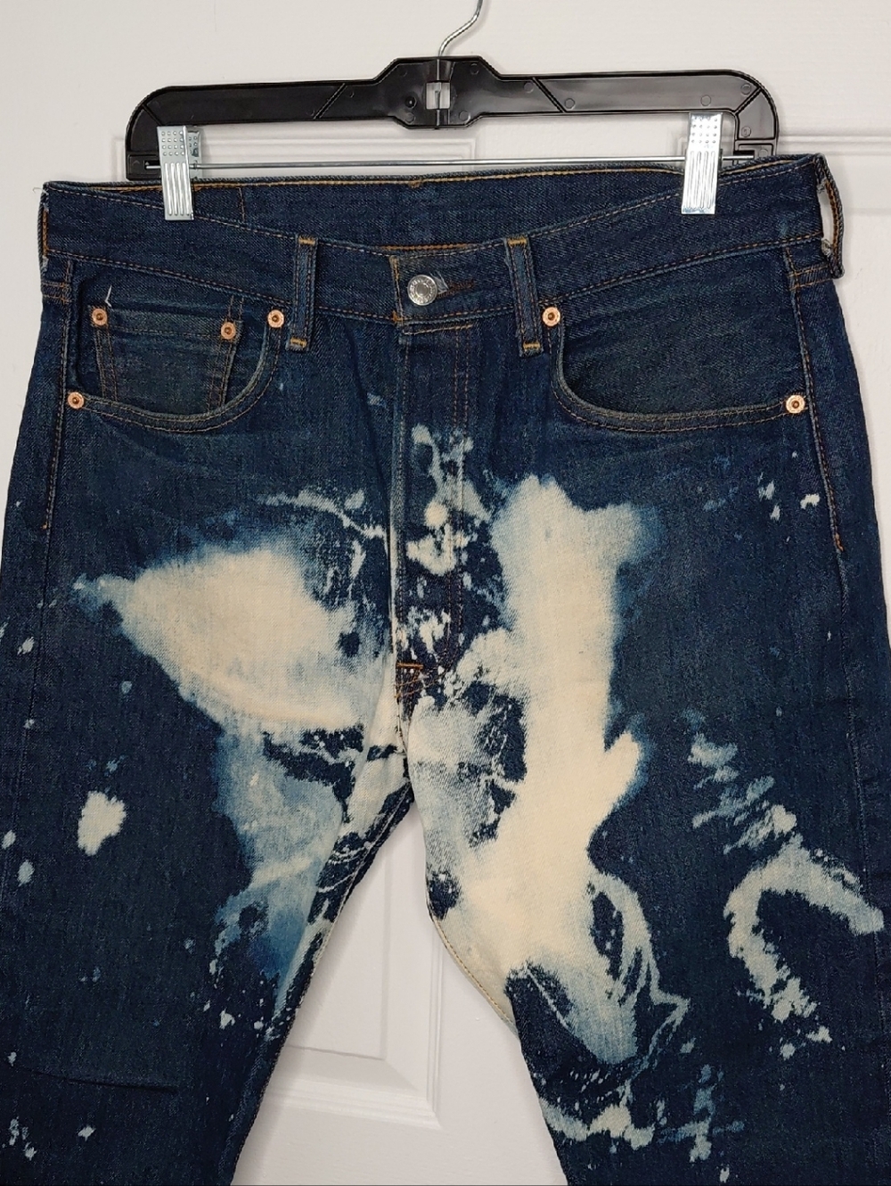 Men's Custom Levis Dark Blue Bleached Slim Jean Shorts